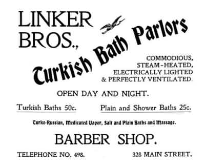 Ad for the Linker Bros Turkish Bath Parlors