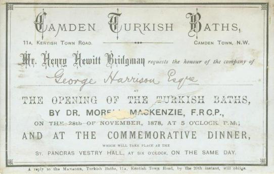 Camden Turkish Baths: invitation to opening