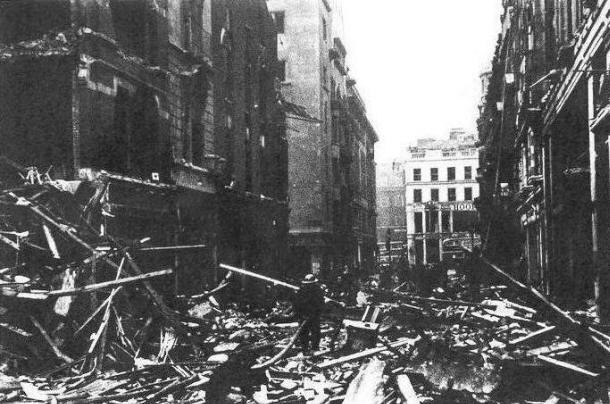 76 Jermyn Street (left foreground) after the blitz, 1941