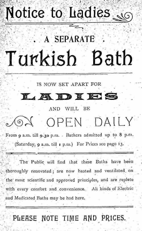 Advert for new ladies' Turkish bath in Cardiff
