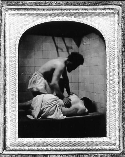Massage in a private Turkish bath, c.mid 1860s