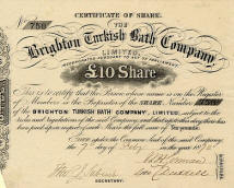 Share certificate for the Brighton Turkish Bath Co Ltd