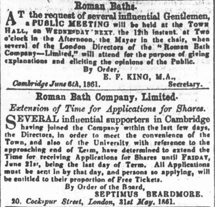 Advertisements for June 1861 meeting and extended share offer