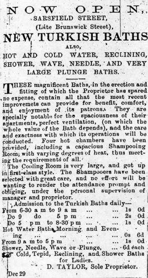Advertisement announcing opening of the baths