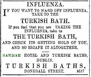 Advertisement for Turkish bath as a cure for influenza